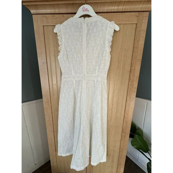 Boden white eyelet ruffle midi dress Size 6 R Spring Summer Dress - Picture 6 of 10